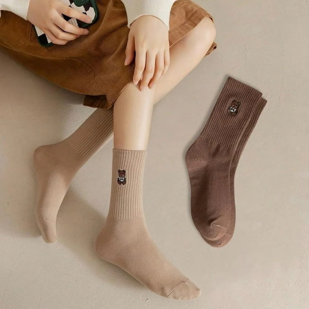 Embroidered Teddy Bear Ankle Crew Socks